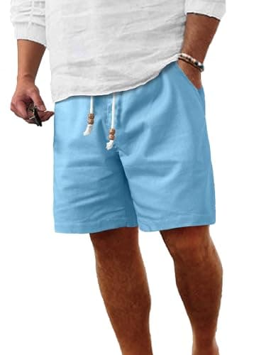 Comdecevis Men's Linen Shorts Casual Elastic Waist Drawstring Summer Beach Vacation Yoga Golf Shorts with Pockets  
Comd — Sky Blue