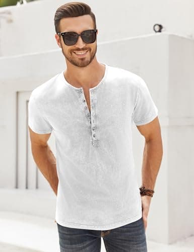 Beautyshow Men's Retro Distressed Henley Shirts Casual Button Down for Men
| Beautyshow Mens Washed Short Sleeve Tees C
