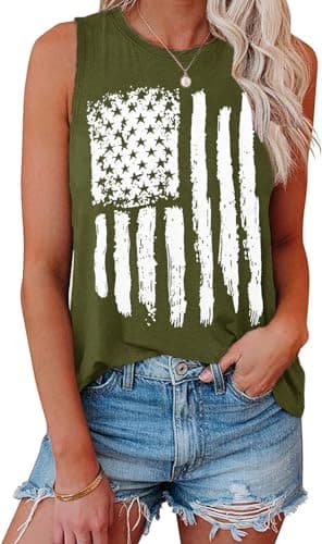IRISGOD Women's Loose Fit Summer Graphic Tank Tops for Workout and Casual Wear
| IRISGOD Women's Cute Summer Graphic Sl — 23y-172 Flag (Olive Green)