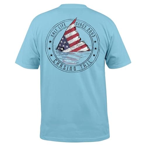 Salt Life Men's Redfish Stars & Stripes Short Sleeve Tee + Size: Medium + Color: Red + Occasion:Outdoor FishingTrip + Ma — Sky Blue