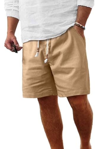 Comdecevis Men's Linen Shorts Casual Elastic Waist Drawstring Summer Beach Vacation Yoga Golf Shorts with Pockets  
Comd — Dark Khaki