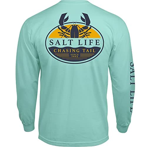 Salt Life Men's Lobster Tail Long Sleeve Tee for Casual WearComfortable Cotton Fabric, Bright Colors, Unisex StyleSized — Aruba Blue