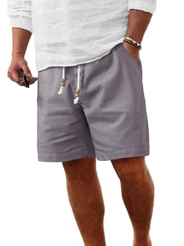 Comdecevis Men's Linen Shorts Casual Elastic Waist Drawstring Summer Beach Vacation Yoga Golf Shorts with Pockets  
Comd — Dark Gray