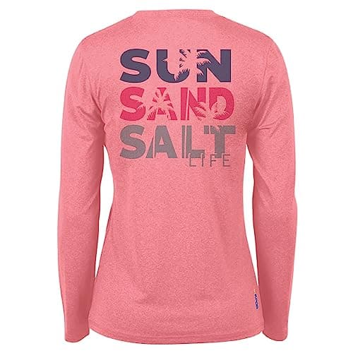 Salt Life Women's Sun Protection Long Sleeve Performance Tee for Outdoor Activities — Coral Heather