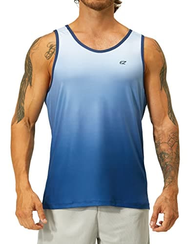 EZRUN Men's Quick Dry Workout Swim Beach Shirts Sleeveless Shirts for Bodybuilding Fitness Training — Sapphire Gradient