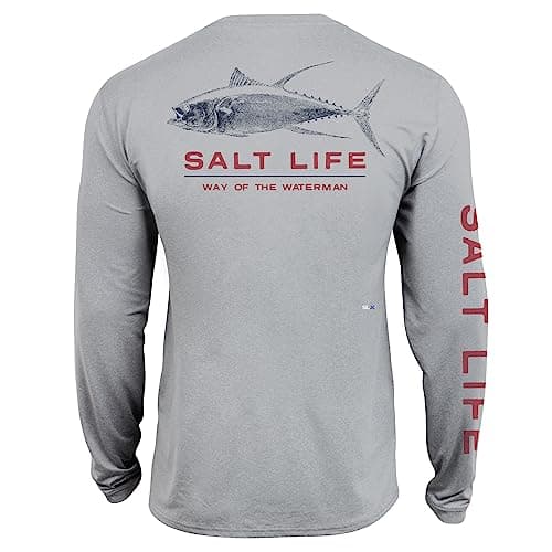 Salt Life Men's Deep Ventures Long Sleeve Performance Tee + Core Stretch Fabric + Outdoor Enthusiast + Summer BBQ + Mois — Mist Grey Heather