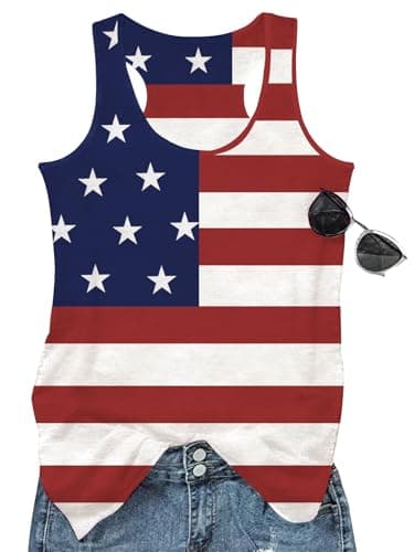 GEMLON Women's Summer Tank Tops for Women in Loose Graphic Basic Casual Shirts
| GEMLON Loose Summer Sleeveless Tank To — Flag&red White