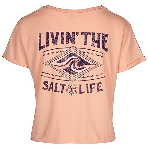 Salt Life Women's Ride The Tide Short Sleeve Cropped Tee For Summer Beach Vacation Style Fits — Peachy