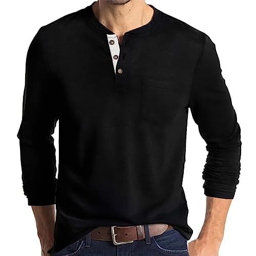 Lexiart Mens Fashion Henley Shirts Long Sleeve Buttoned Cotton T-Shirt Ideal for Casual Wear
| Lexiart Mens Fashion Hen — Black-3