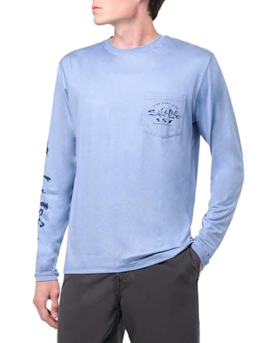 Salt Life Men's Waterman's Trifecta Long Sleeve Performance Pocket Tee - Water-resistant, Sun Protection, Moisture-wicki — Harbor Blue Heather