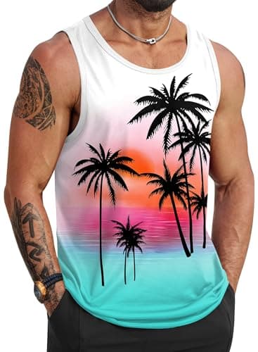 VOGSTART Mens Summer Beach Tank Tops Vacation Sleeveless Shirts (S-3XL)  
VOGSTART Mens Muscle Tank Tops for Summer Beac — Palm Tree