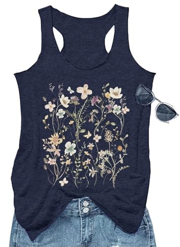 GEMLON Women's Summer Tank Tops for Women in Loose Graphic Basic Casual Shirts
| GEMLON Loose Summer Sleeveless Tank To — Flower&nacyblue