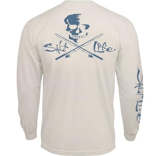 Salt Life Men's Summer Casual Shirt Skull and Poles Long Sleeve Classic Fitpondeering — Chalk