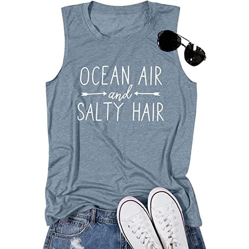 BANGELY Women Beach Tanks Ocean Air and Salty Hair Funny Summer Cruise Sleeveless Top
| BANGELY Family Vacation Women B — Blue