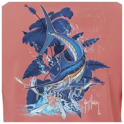 Guy Harvey Men's Billfish Collection Long Sleeve T-Shirt for Outdoor Adventures Features Modern Fishing Art Design Large — Canyon Rose/Marlin Springs