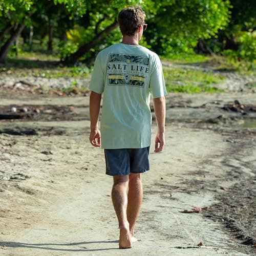 Salt Life Men's Standard Skull and Poles Short Sleeve Pocket Tee Perfect for Beach Days and Casual Wear