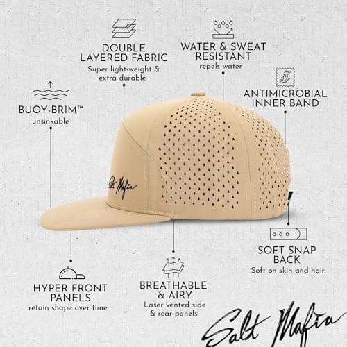 Salt Mafia Waterproof Hats for Men - Surfer Hat for Men, 7 Panel Flat Brim Hat