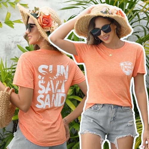 Summer T-Shirt Wave Coconut Tree Graphic Women Short Sleeve Casual Vacation Trip Tee Top
| MEESHEEP Women Summer Short