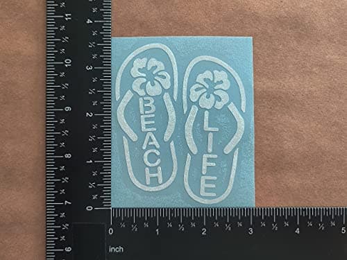 Beach Life Decals 4 Pack - Beach Life Flip Flops for Beach Lovers (White, Small ~|5")
| Beach Life Decals 4 Pack - Hear