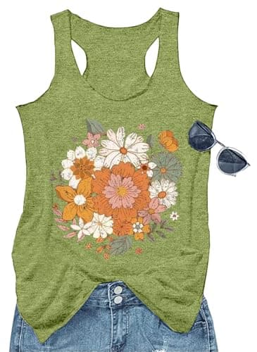 GEMLON Women's Summer Tank Tops for Women in Loose Graphic Basic Casual Shirts
| GEMLON Loose Summer Sleeveless Tank To — Flower&green