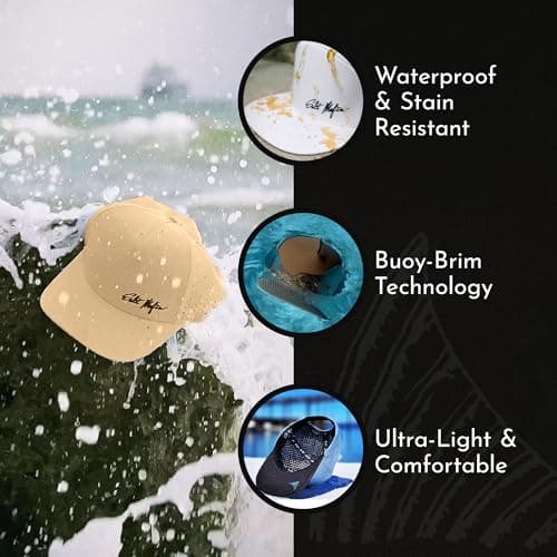 Salt Mafia Waterproof Hats for Men - Surfer Hat for Men, 7 Panel Flat Brim Hat
