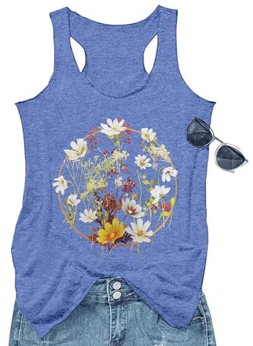 GEMLON Women's Summer Tank Tops for Women in Loose Graphic Basic Casual Shirts
| GEMLON Loose Summer Sleeveless Tank To — Flower&blue