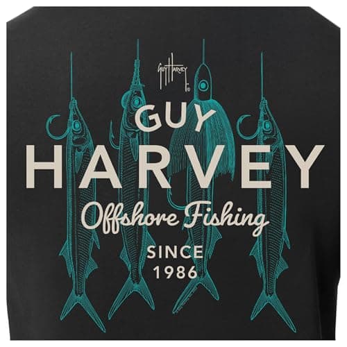 Guy Harvey Men’s Offshore Fish Collection Short Sleeve T-Shirt for Fishing Enthusiasts Feature-Fit Edition Medium Size R — Caviar/Rig Masters