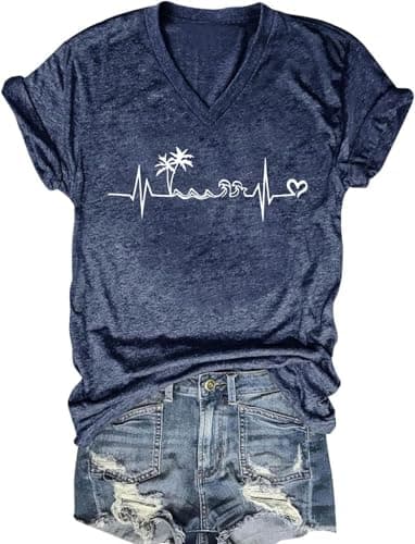 Women's Boho V-Neck Flowers T-Shirt Wildflowers Graphic Summer Tee
| Cute Women's V-Neck Wildflowers Graphic Short Slee — G-blue1