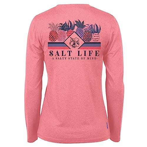 Salt Life Women's Pineapple Spike Long Sleeve Performance Tee + Size: Medium + Color: Mango + Quick Dry Fabrics