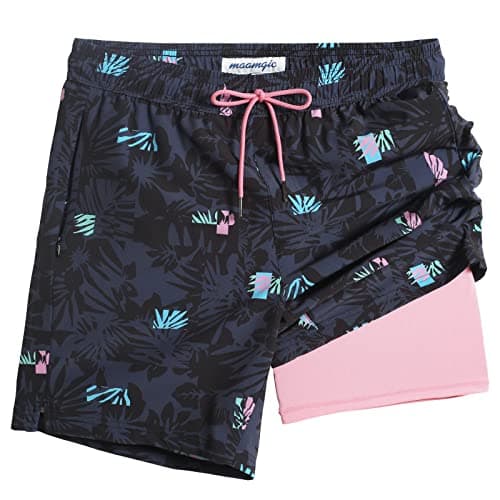 Maamgic 2 in 1 Mens Swim Trunks 7 Inch Swim Shorts - Recycled Material - Swimming, Beach - Durable and Comfortable - 32 — Spotlight Black