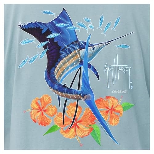 Guy Harvey Men’s Threadcycled Short Sleeve T-Shirt for Outdoor Adventures Comfort and Style — Stone Blue/Summer Sail