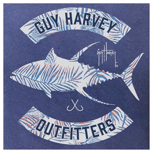 Guy Harvey Men’s Threadcycled Short Sleeve T-Shirt for Outdoor Adventures Comfort and Style — Navy Heather/Tropic Tuna