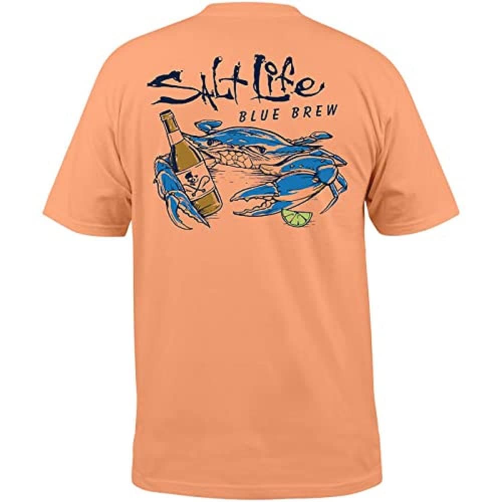 Salt Life Men's Blue Crab Short Sleeve Classic Fit Shirt for Outdoor Adventures Highlights Comfortable Cotton Material,