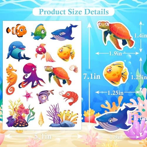 Ocean Stickers for Kids 24 Sheets 564 Pcs Waterproof Decorations for Parties and Crafts