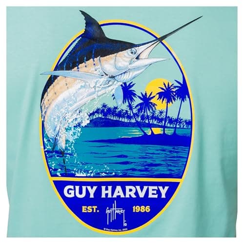 Guy Harvey Men’s Threadcycled Short Sleeve T-Shirt for Outdoor Adventures Comfort and Style — Pool Blue/Blue Hawaiian