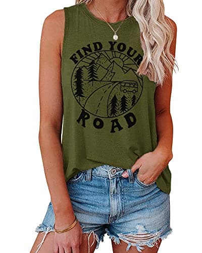 IRISGOD Women's Loose Fit Summer Graphic Tank Tops for Workout and Casual Wear
| IRISGOD Women's Cute Summer Graphic Sl — B:120 Find Your Road