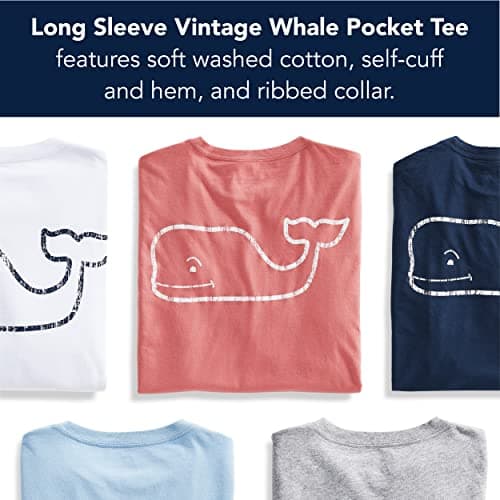 Vineyard Vines Men's Long Sleeve Vintage Whale Pocket T-Shirt Trendy Cotton Shirt for Casual Wear