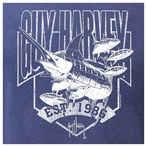Guy Harvey Men’s Threadcycled Short Sleeve T-Shirt for Outdoor Adventures Comfort and Style — Navy Heather/Marlin