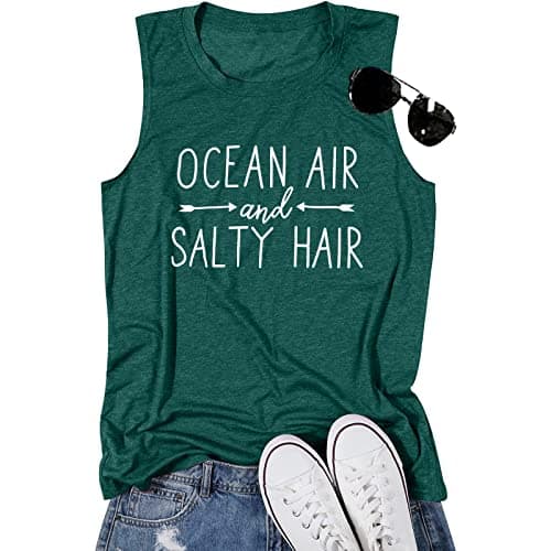 BANGELY Women Beach Tanks Ocean Air and Salty Hair Funny Summer Cruise Sleeveless Top
| BANGELY Family Vacation Women B — Green