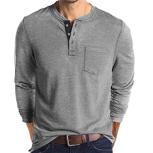 Lexiart Mens Fashion Henley Shirts Long Sleeve Buttoned Cotton T-Shirt Ideal for Casual Wear
| Lexiart Mens Fashion Hen — Light Grey-3