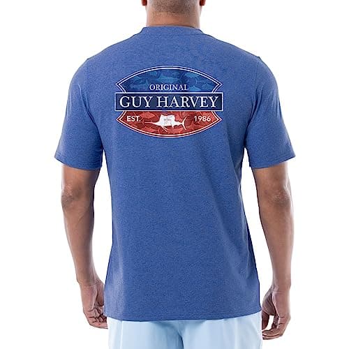 Guy Harvey Men’s Threadcycled Short Sleeve T-Shirt for Outdoor Adventures Comfort and Style — Heather Royal/Paradise 2.0