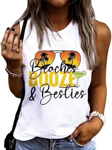 Lanmertree On Cruise Time Women's Summer Coconut Tree Sleeveless Shirts for Casual Beach Vacation
| Lanmertree Women's — B-white