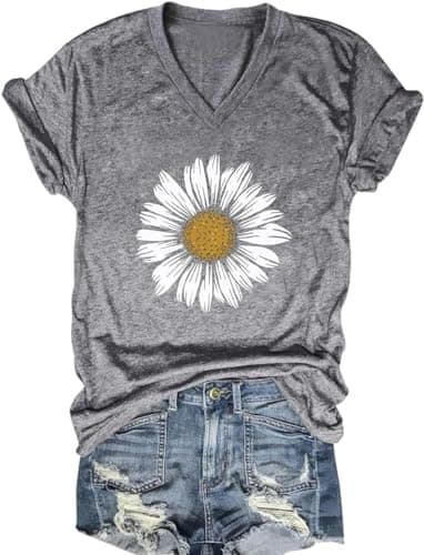 Women's Boho V-Neck Flowers T-Shirt Wildflowers Graphic Summer Tee
| Cute Women's V-Neck Wildflowers Graphic Short Slee — A-gray1