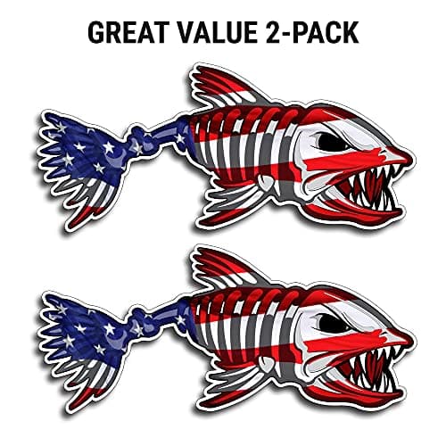 WSQ USA Flag Bone Fish Decal for Boats Car Truck SUV Van - 6x|5 Inches - Boat Stickers Window Bumper Wall Laptop Cup Tum
