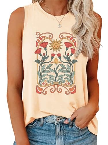 Lanmertree On Cruise Time Women's Summer Coconut Tree Sleeveless Shirts for Casual Beach Vacation
| Lanmertree Women's — Flowers-beige