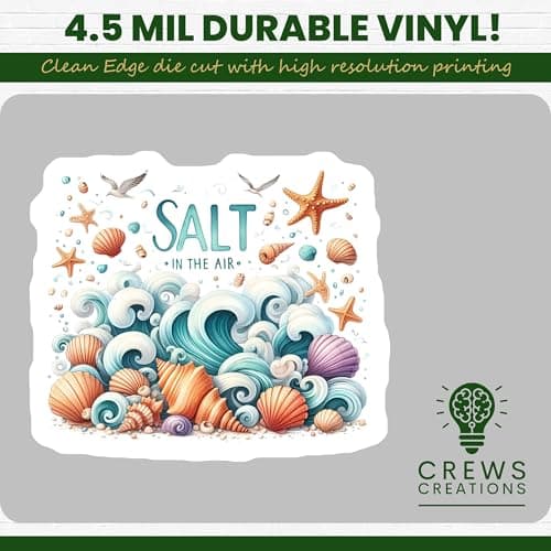Ocean Theme Seashell Sticker - Salt in The Air Design - Beach Decor for Home and Gift - 5-Inch Sticker - 2-Pack - CCSTIC