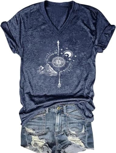 Women's Boho V-Neck Flowers T-Shirt Wildflowers Graphic Summer Tee
| Cute Women's V-Neck Wildflowers Graphic Short Slee — E-blue2