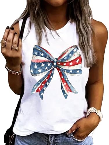 Lanmertree On Cruise Time Women's Summer Coconut Tree Sleeveless Shirts for Casual Beach Vacation
| Lanmertree Women's — Flag Bow-white