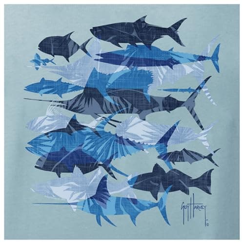 Guy Harvey Men's Billfish Collection Long Sleeve T-Shirt for Outdoor Adventures Features Modern Fishing Art Design Large — Stone Blue/Palm Silos