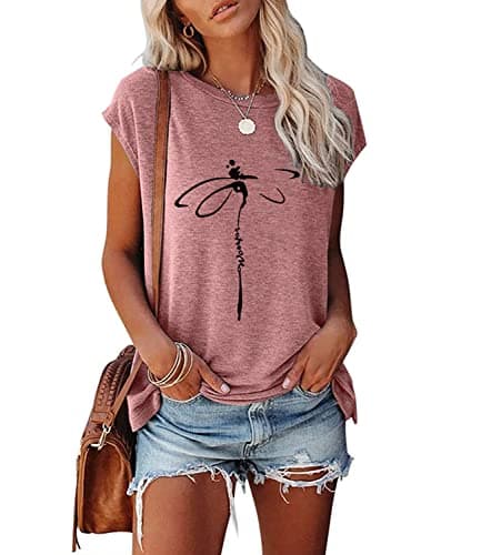 JNIFULI Women's Casual Summer Short Sleeve Graphic Tees Funny Dragonfly Printed Cute Tops
| JNIFULI Women's Funny Drago — Y-brick Red